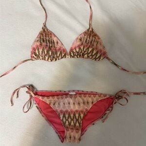 Pink & Tan Patterned Bikini Bottom